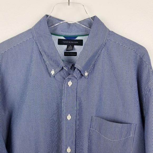 Tommy Hilfiger Blue & White Striped Button Front Shirt XL - Picture 4 of 8